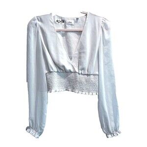 Wilfred Womens White Wistful Blouse Sz S Chiffon Smock Waist V Neck Long Sleeve